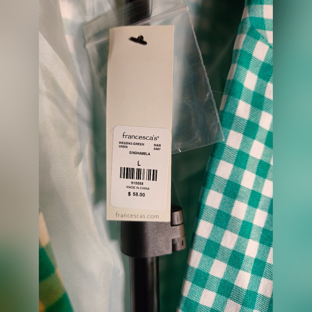 NWT Francesca’s ALYA Green Gingham Blazer Large Preppy Spring Jacket Checkered - Picture 6 of 9